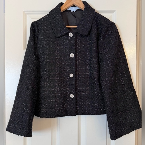 Hill House Jackets & Blazers - Hill House Tweed Blazer Jacket Medium Black Cropped Button up Chic Classic